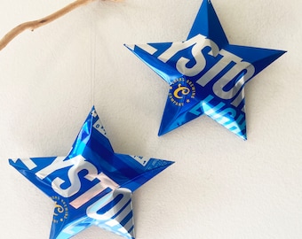 Keystone Light Beer Stars Christmas Ornaments Aluminum Can Upcycled