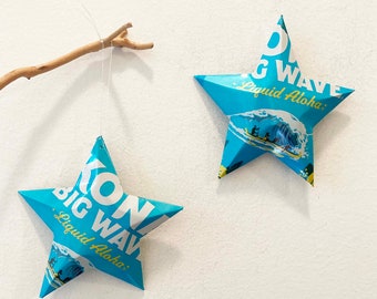 Upcycled Kona Beer Can Star Christmas Ornaments: Big Wave Decor (Set of 2)