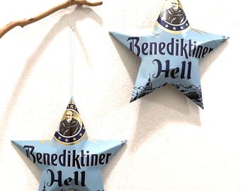 Benediktiner Hell Beer, German beer, Recycled Aluminum Can, Christmas Ornament Stars