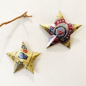 Coors Recycled Beer Can Aluminum Stars Christmas Ornaments,