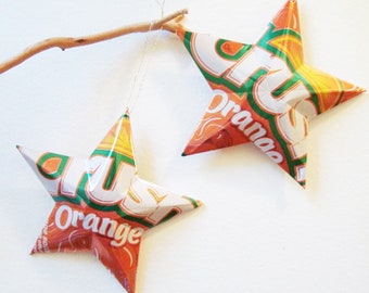 Crush Orange Stars  Soda Can Upcycled Repurposed Gift Topper