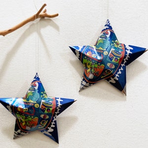 Pabst Blue Ribbon Beer Stars Christmas Ornaments, Aluminum Can Upcycled PBR, Mancave, Gift Toppers 2 blue man