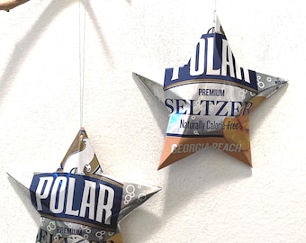 Polar Seltzer Water or Ginger Ale Can Stars, Christmas Ornament Stars