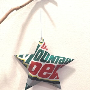 Upcycled Mtn Dew Can Star Ornament: Hand-Cut Soda Pop Art