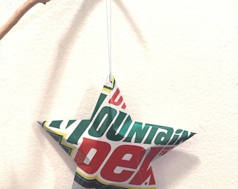 Upcycled Mtn Dew Can Star Ornament: Hand-Cut Soda Pop Art