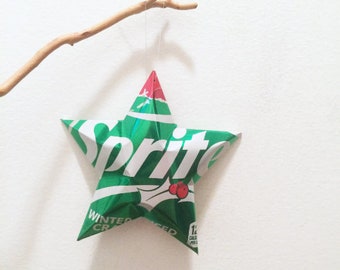 Choice of Sprite Flavors, Regular or Holiday Snowflake, Sprite Zero, Ginger, Cranberry, Cranberry Zero Stars Soda Can Upcycled