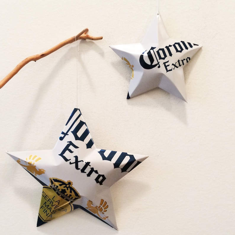 Corona Premium, Corona Extra or Corona Light Beer Stars Christmas Ornaments Aluminum Can Repurposed image 5