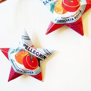 San Pellegrino Flavors Decorative Upcycled Stars,Ornaments, Aluminum Can