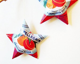 San Pellegrino Flavors Decorative Upcycled Stars,Ornaments, Aluminum Can