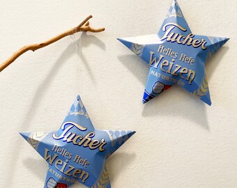 Tucher Helles Hefe Weizen Beer,Recycled Aluminum Can, Christmas Ornament Stars