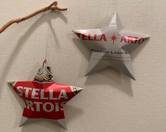 Stella Artois  Beer Stars, Gift Topper or Ornament Aluminum Can Upcycled