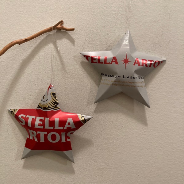 Stella Artois  Beer Stars, Gift Topper or Ornament Aluminum Can Upcycled