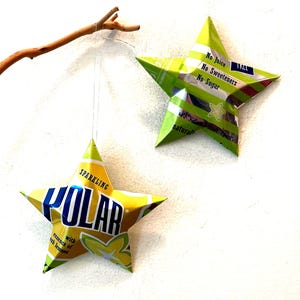 Polar Seltzer'ade Water Can Stars, Christmas Ornament Stars