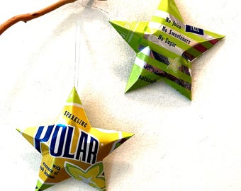 Polar Seltzer'ade Water Can Stars, Christmas Ornament Stars