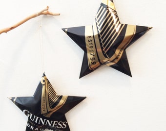Guinness Stout Draught Style Beer Stars Ornaments Aluminum Can Upcycled Oktoberfest