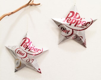 DIET Dr. Pepper or Caffeine Free Stars Christmas Ornaments Soda Can Upcycled Repurposed