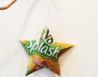 V8 Splash Tropical Blend Stars Christmas Ornaments Juice Can Upcycled