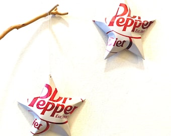 DIET Dr. Pepper Stars Christmas Ornaments Soda Can Upcycled Repurposed