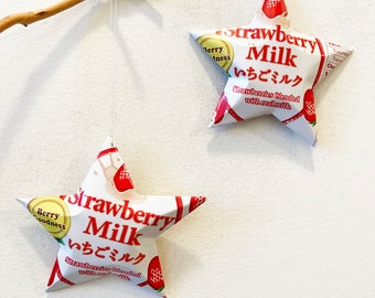 Strawberry Milk Recycled Aluminum Can, Christmas Ornament Stars,