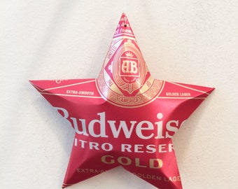 Budweiser Nitro Reserve Gold Beer Recycled Stars Christmas Ornaments Aluminum Can Upcycled Bud