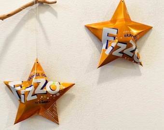 Fizzo Orange Stars  Soda Can Upcycled Repurposed Gift Topper