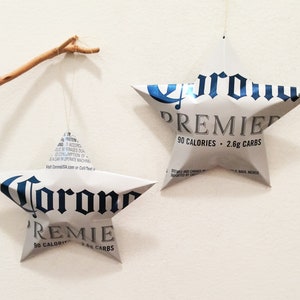 Corona Premium, Corona Extra or Corona Light Beer Stars Christmas Ornaments Aluminum Can Repurposed image 7