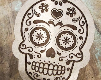 sugar skull keychain (laser engraved draft board).