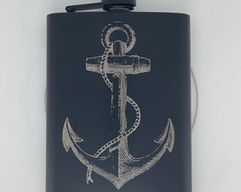 Anchor Flask (Laser Engraved in Black Matte Stainless Steel)