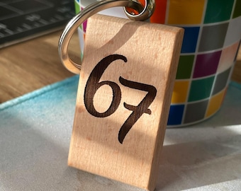 6 7 "six seven" Wood Keychain (laser engraved)