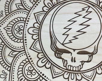 Grateful Dead "Stealie Your Mandala" laser engraved maple plaque