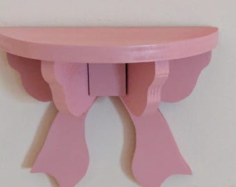 Bow Shaped Wall Shelf -  With Mounting Hardware - Wooden- Pink-