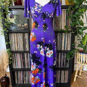 Vintage 1970s Purple Print Maxi Dress
