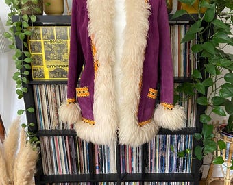 Vintage 1970s Purple Embroidered Penny Lane Afghan Jacket