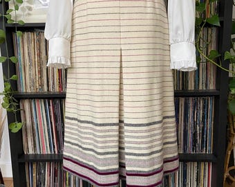 Vintage 1970s Cream Wool Striped Skirt