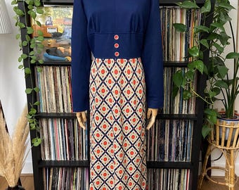 Vintage 1970s Geometric Print Maxi Dress