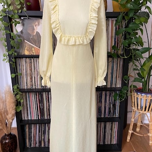Vintage 1970s Pale Yellow Prairie Maxi Dress