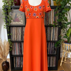 Vintage 1960s Orange Beaded Maxi Dress