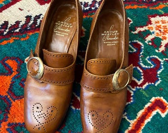 Chaussures à talons blocs en cuir marron vintage des années 60, Royaume-Uni 5 - 5,5
