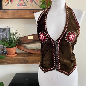 Rare Vintage 1960s Brown Velvet Halterneck Top