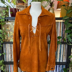 Vintage Brown Suede Lace Up Shirt
