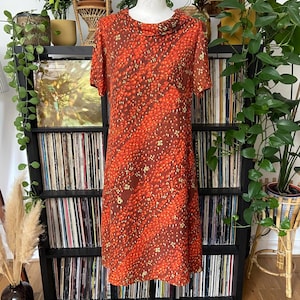 Vintage 1970s Brown Print Dress
