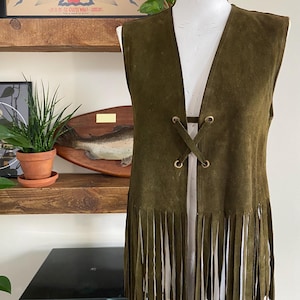Vintage 1970s Khaki Suede Fringed Vest