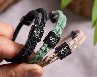 Personalized Adjustable Sliding Knot Bracelet for Dad, Individual Engraving Bracelet, Couple Bracelet, Personalized, Initials, Father's Day