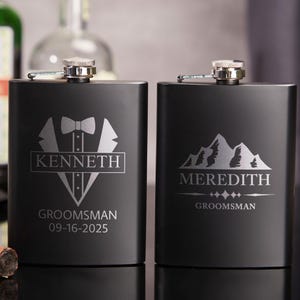 Unique Groomsmen Proposal Gifts For Wedding & Bachelor Party,Personalized Black Flask,Custom Engraved Flask,Flask For Dad,Father&#39;s Day Gift