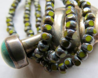 Sale DARK AVOCADO SEEDBEADS . 50 Czech Tri cut Picasso Glass Beads . size 6/0 . Supplies for Jewelry Making