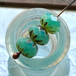 TROPICAL BLUE RONDELLES . 8 Czech Picasso Cruller Beads . 6 by 9 mm . Supplies for Jewelry Making