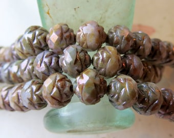 SAGE PICASSO ROSEBUDS . 12 Czech Faceted Flower Glass Luster Beads . 8 mm beads . Supplies for Jewelry Making