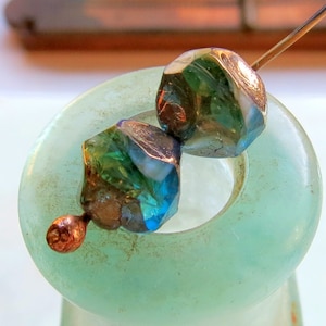 SWIRLED BRONZED CENTRALCUTS . 6 Czech Faceted and Polished Picasso Beads (9 mm beads)  . Supplies for Jewelry Making