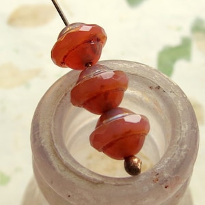 SALMON OPALINE SATURNS .  6 Czech Picasso Glass Beads . 8 mm by 10 mm. Supplies for Jewelry Making