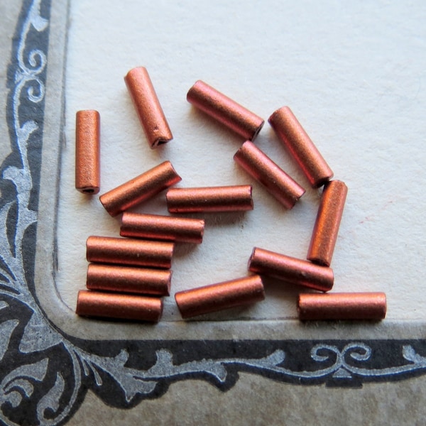 MATTE COPPER TUBES . 100 Czech Preciosa Metallic Bugle Beads . size 7 mm or #3 . Supplies for Jewelry Making